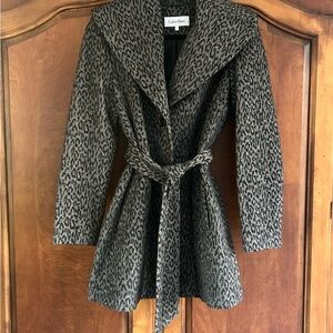 Calvin Klein Cheetah Leopard Gray Animal Print Dress Coat 8